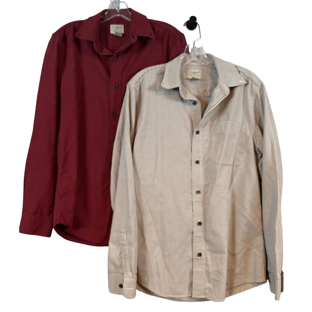 Lot of 2 LL Bean Mens S Houndstooths Button Down Shirt Slightly Fitted Gorpcore